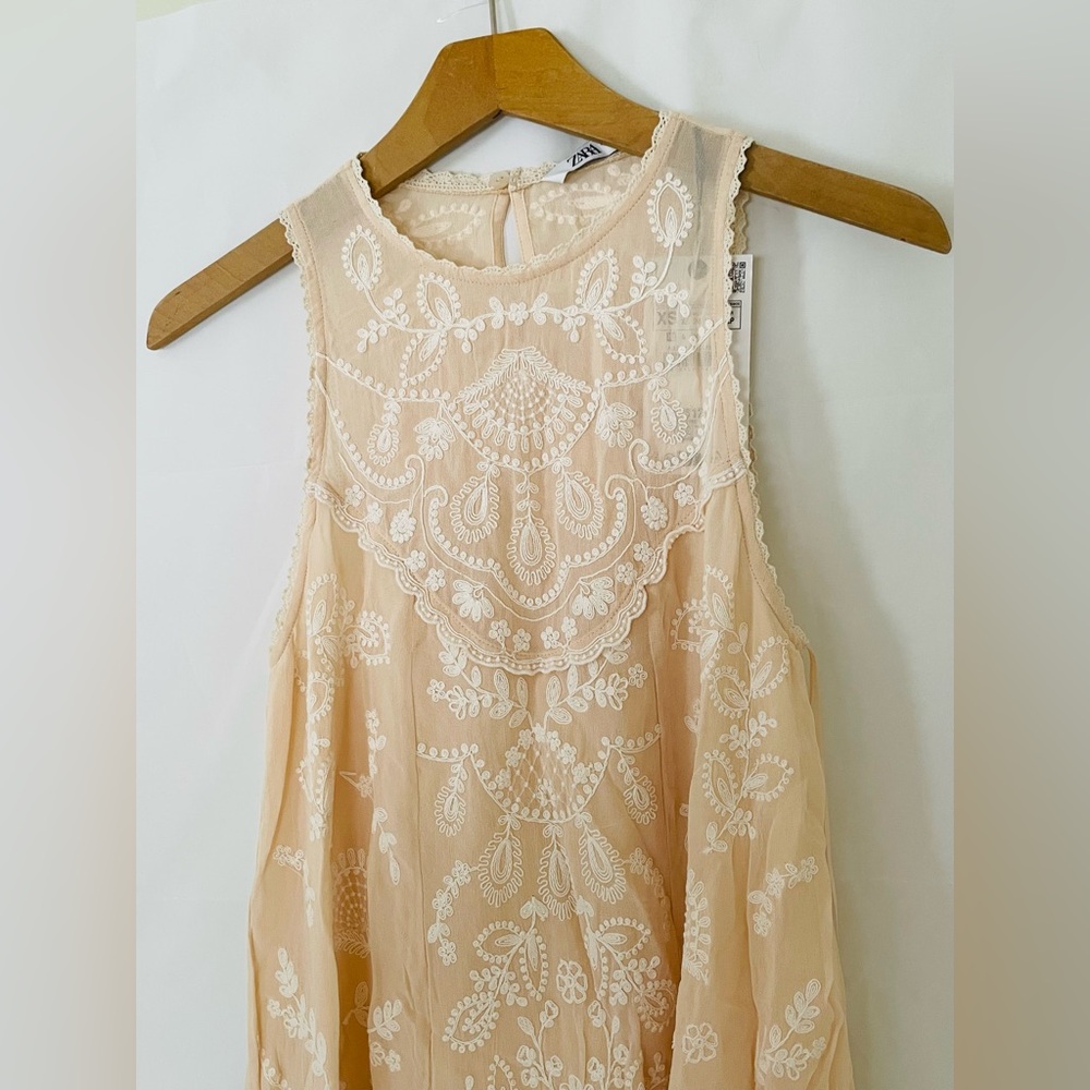 NWT $129 ZARA CONTRAST EMBROIDERED DRESS ZW COLLECTION XS - Picture 9 of 12